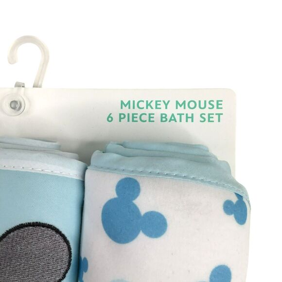 Disney Mickey Mouse Set  3 Hooded Bath Towels 3 Washcloths Infant Blue White NEW - Picture 5 of 8